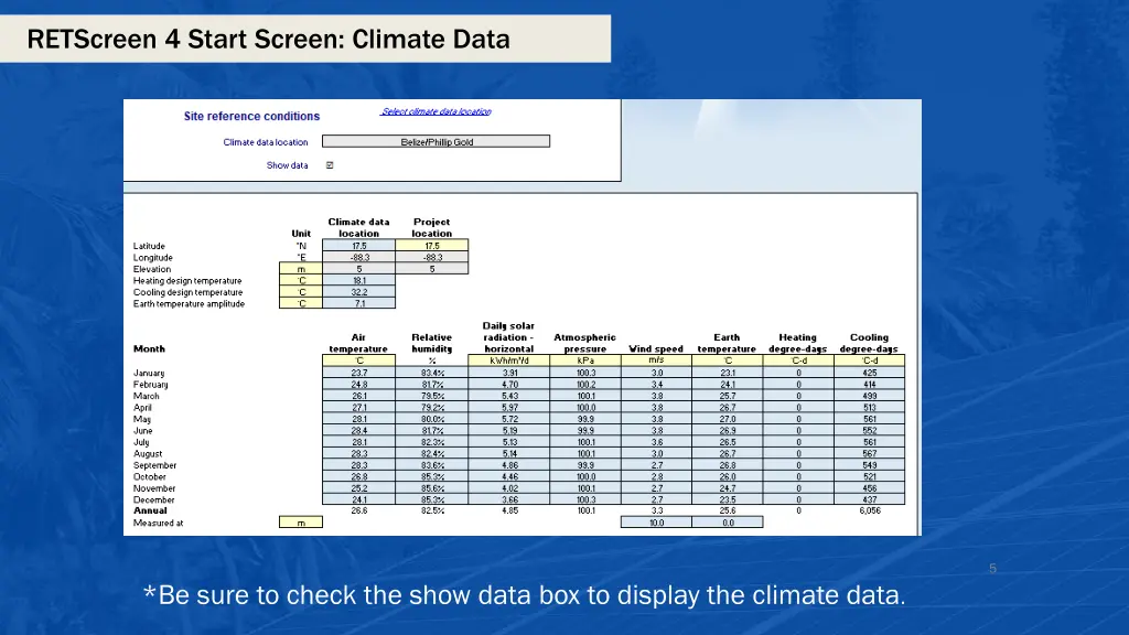 retscreen 4 start screen climate data