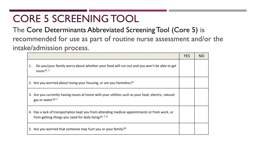 core 5 screening tool the core determinants