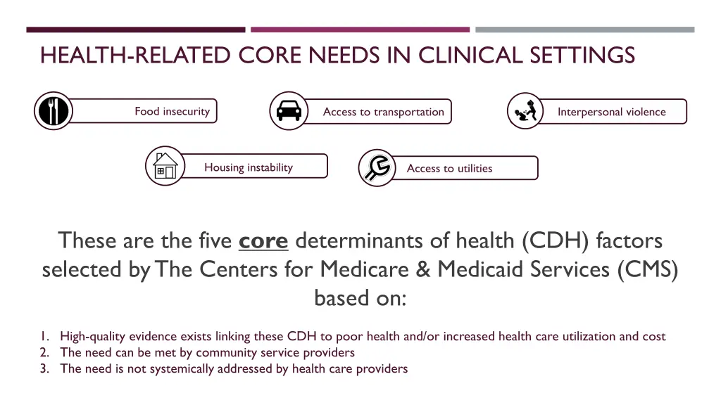 health related core needs in clinical settings 1