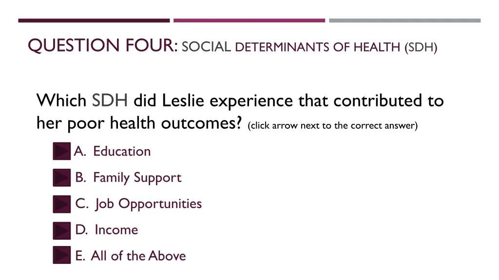 question four social determinants of health sdh