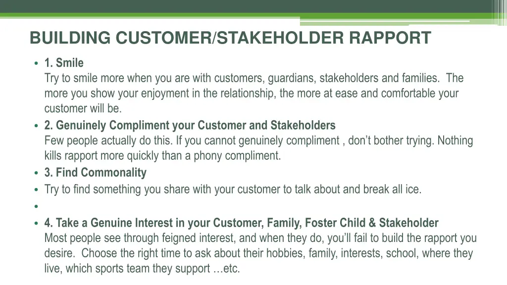 building customer stakeholder rapport