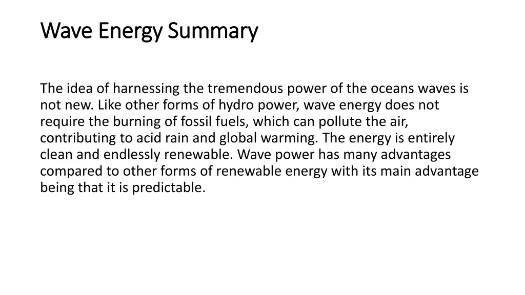 wave energy summary wave energy summary