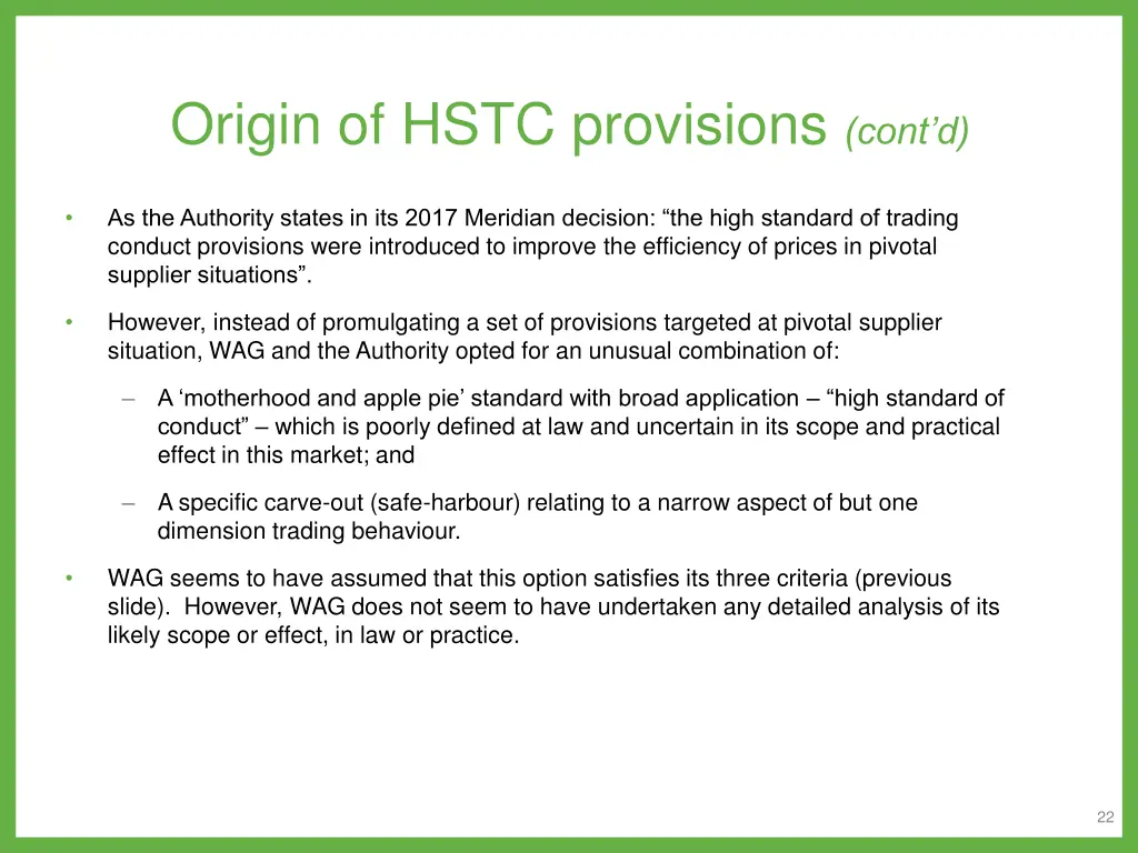 origin of hstc provisions cont d