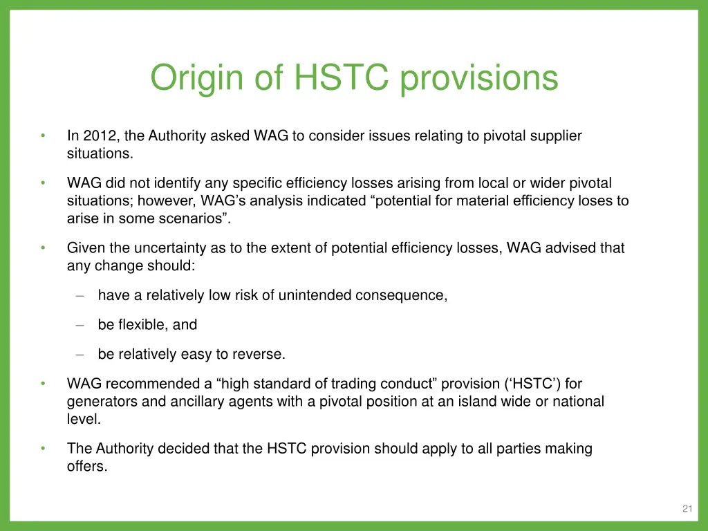 origin of hstc provisions