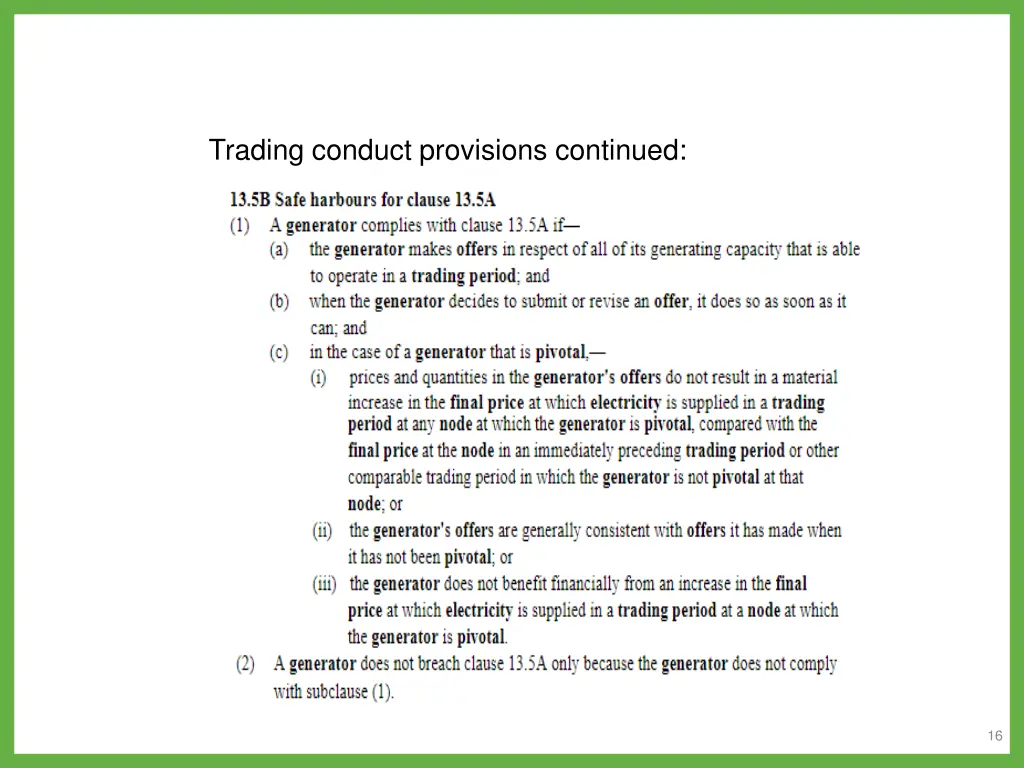 trading conduct provisions continued