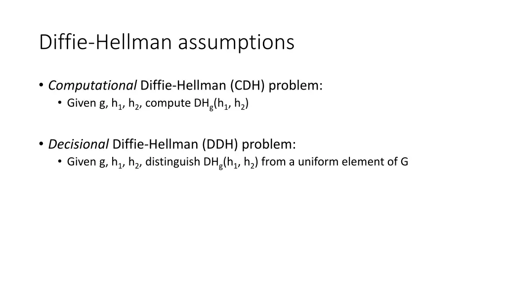 diffie hellman assumptions