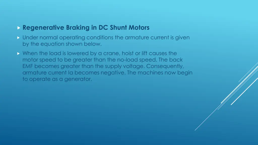 regenerative braking in dc shunt motors