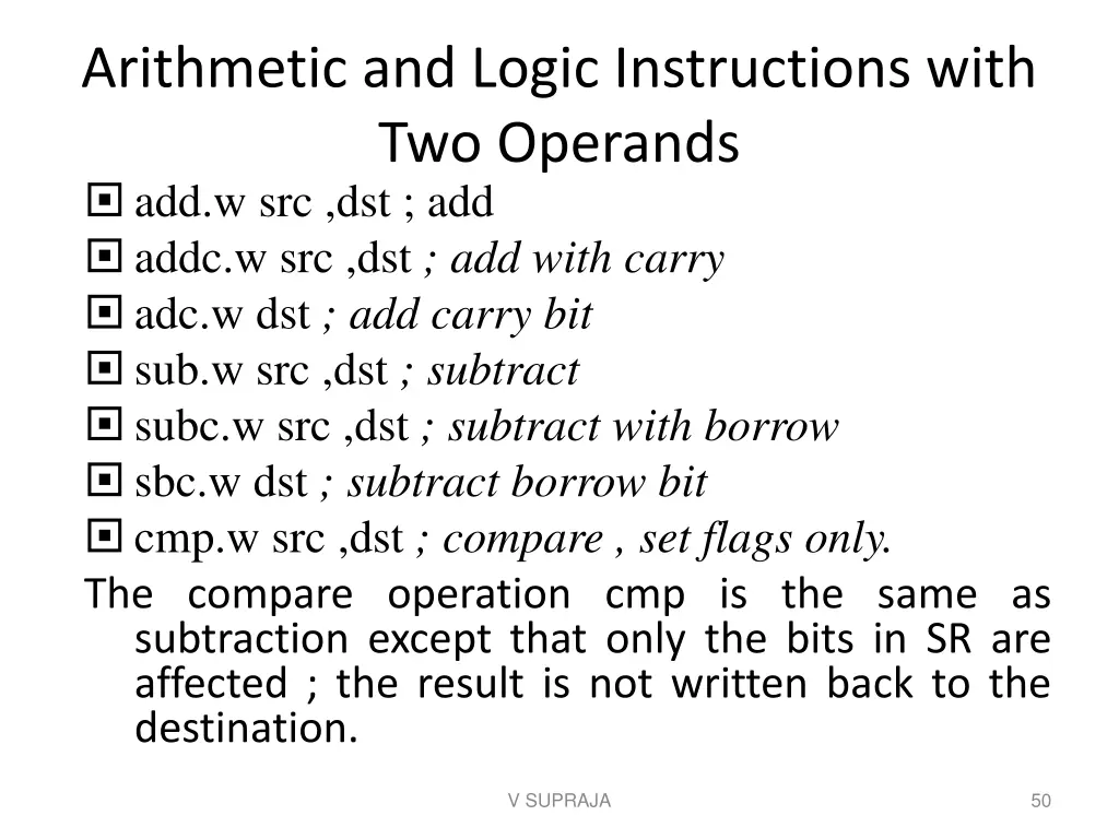 arithmetic and logic instructions with