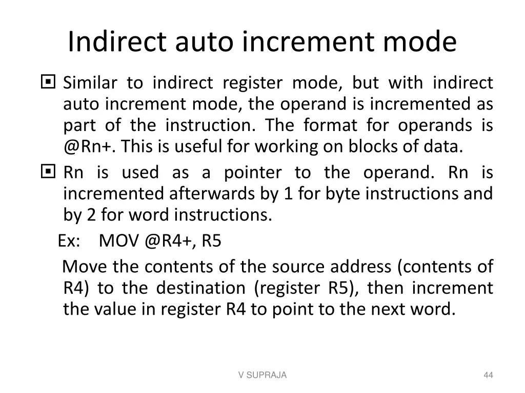 indirect auto increment mode