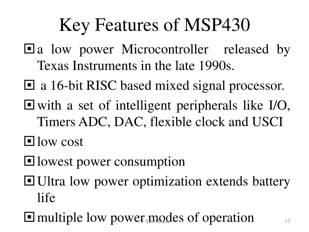 key features of msp430 a low power