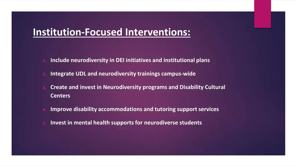 institution focused interventions