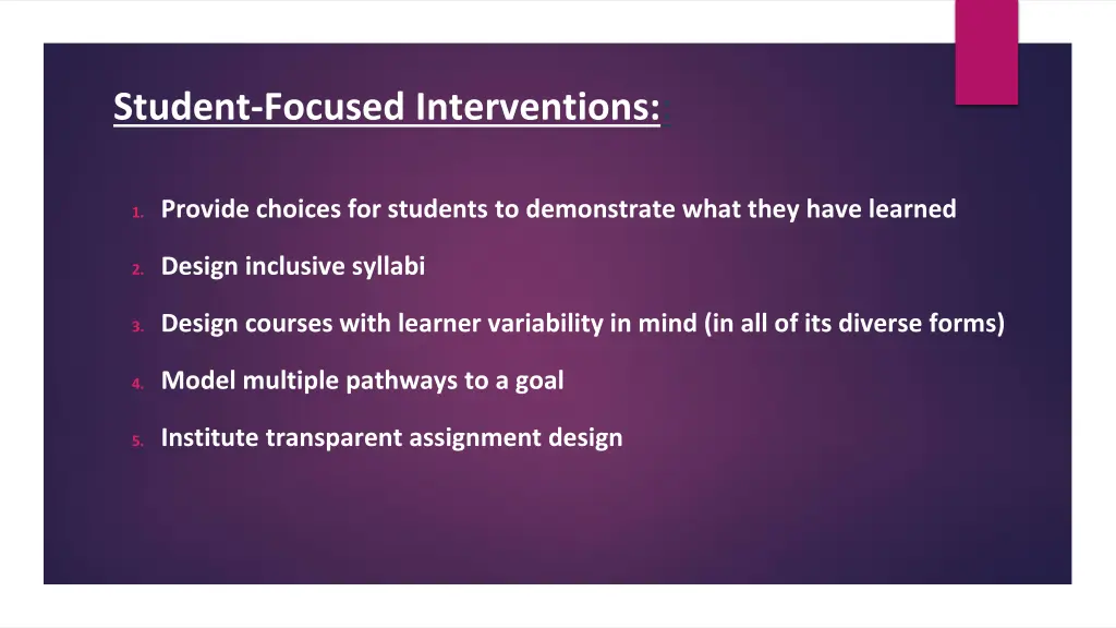 student focused interventions