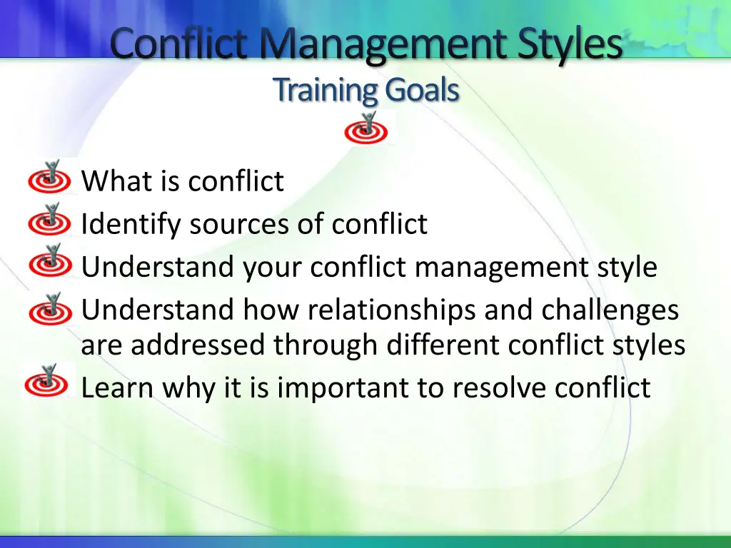 conflict management styles training goals