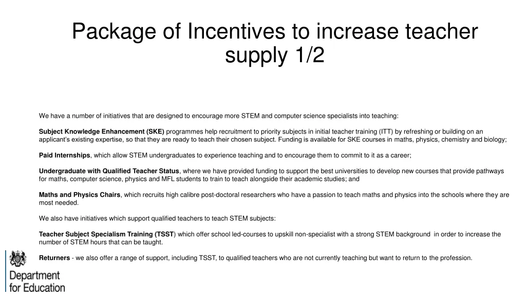 package of incentives to increase teacher supply