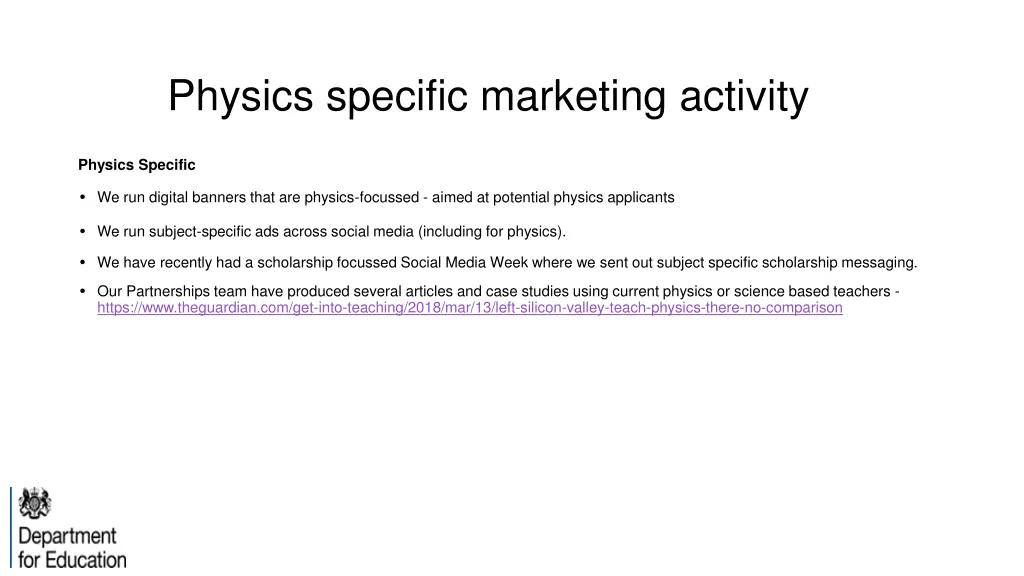 physics specific marketing activity