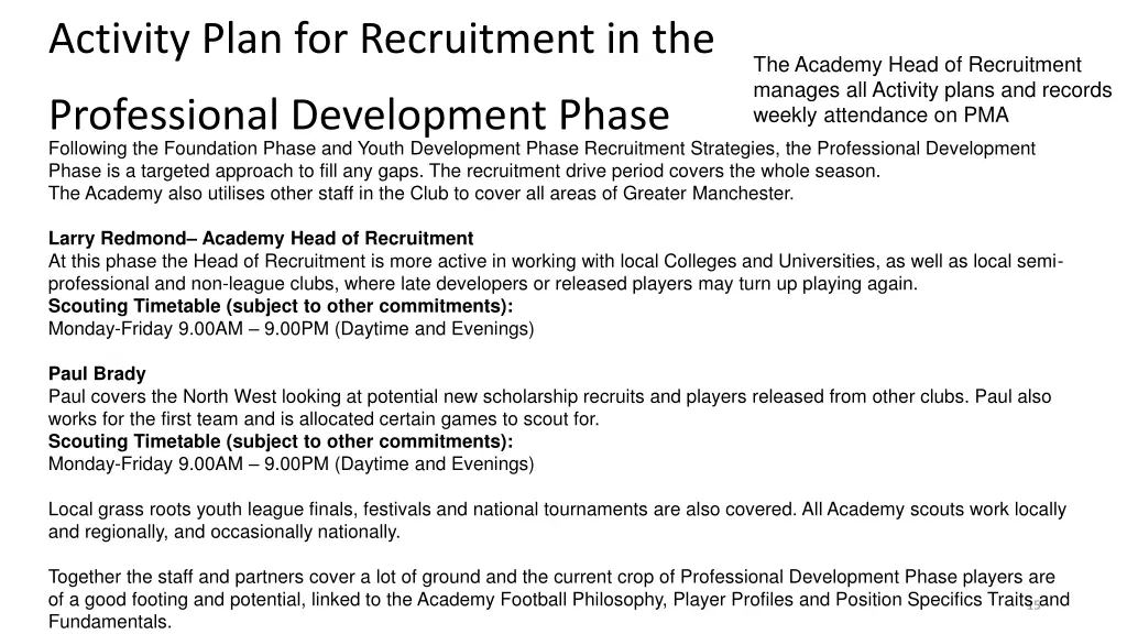 activity plan for recruitment in the