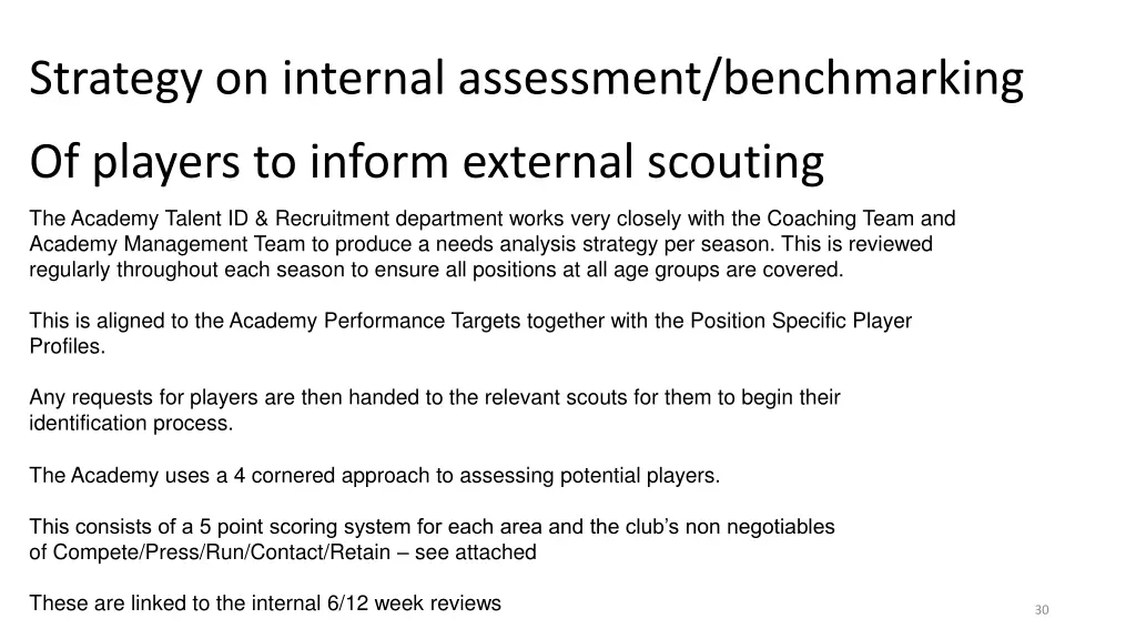 strategy on internal assessment benchmarking