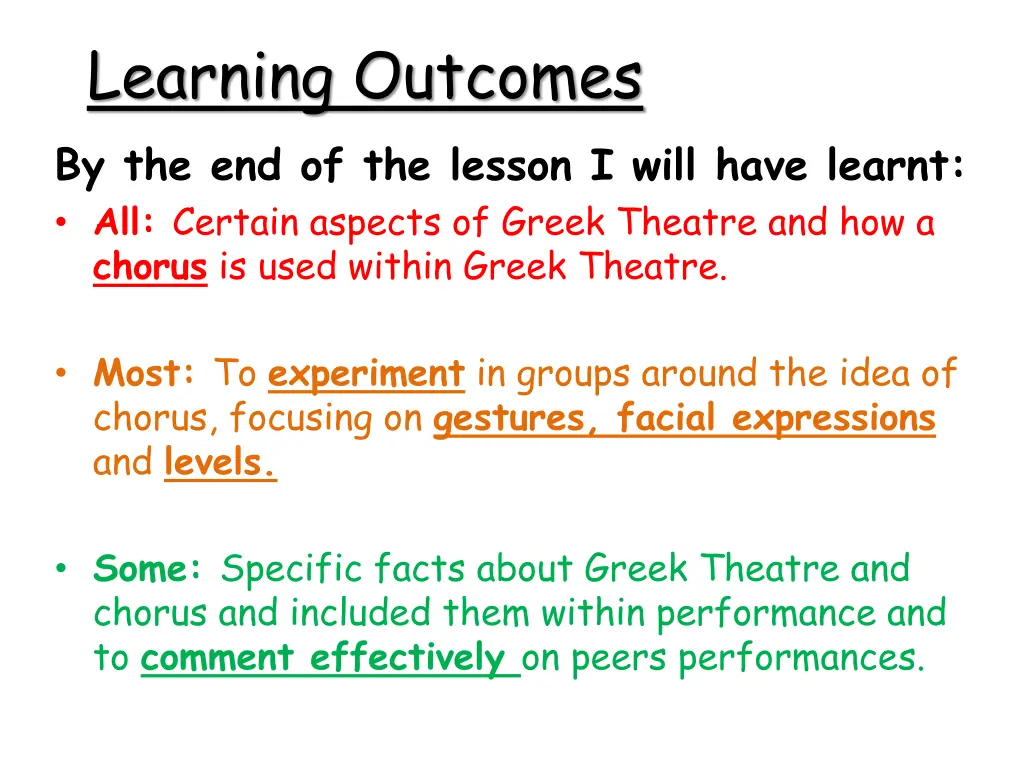 learning outcomes by the end of the lesson i will