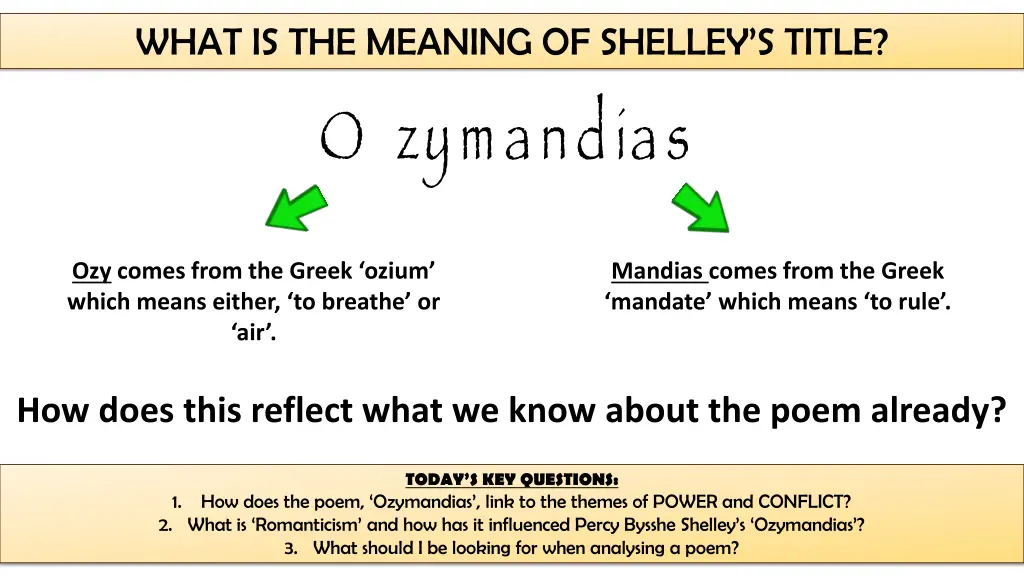 what is the meaning of shelley s title o zymandias