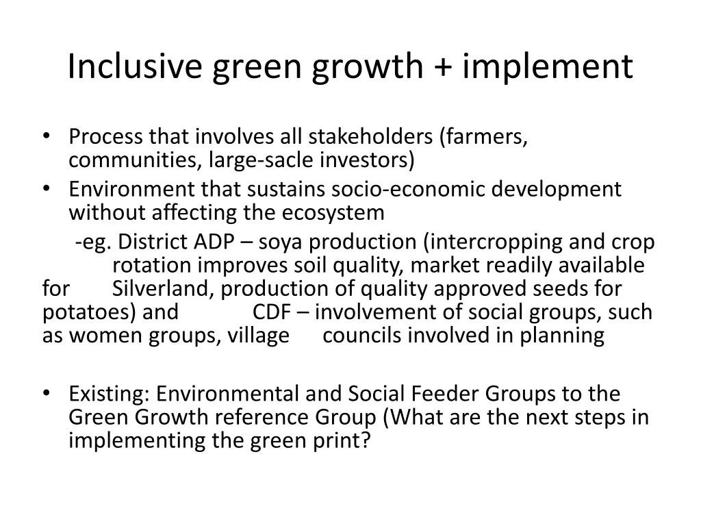 inclusive green growth implement