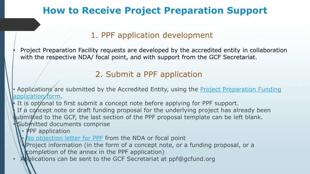 how to receive project preparation support