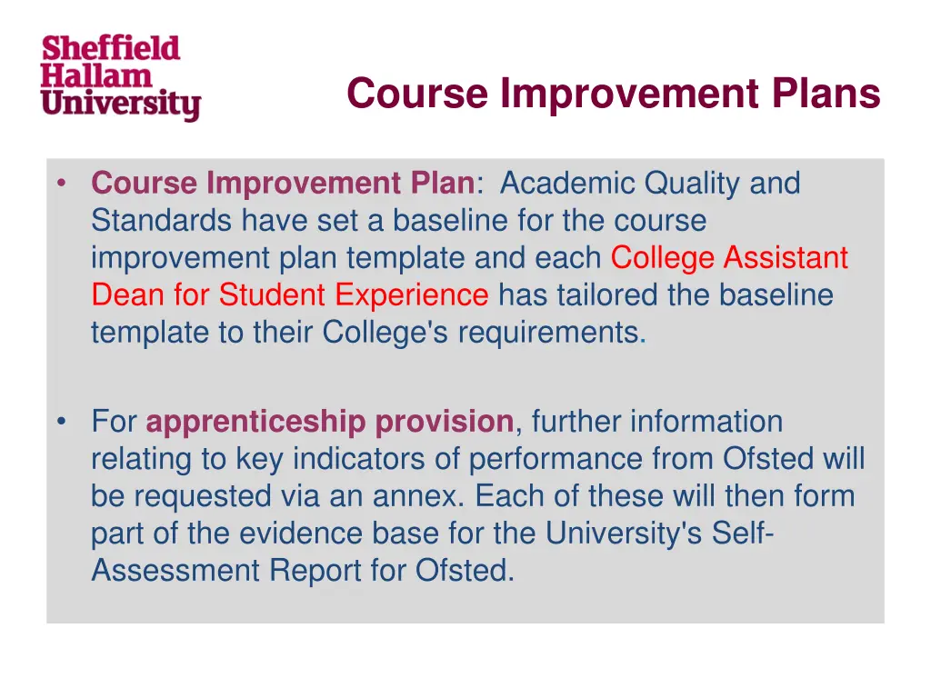 course improvement plans