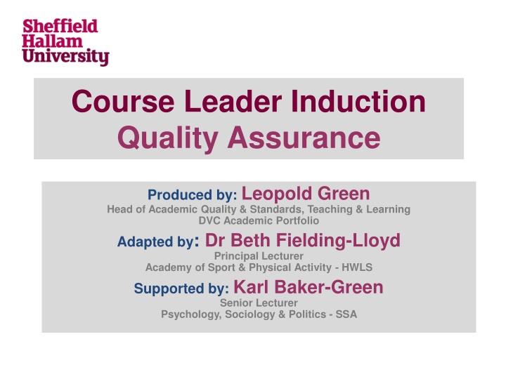 course leader induction quality assurance