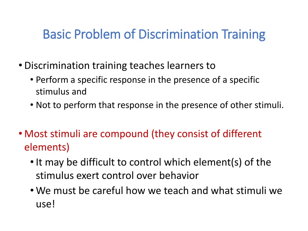 basic problem of discrimination training basic