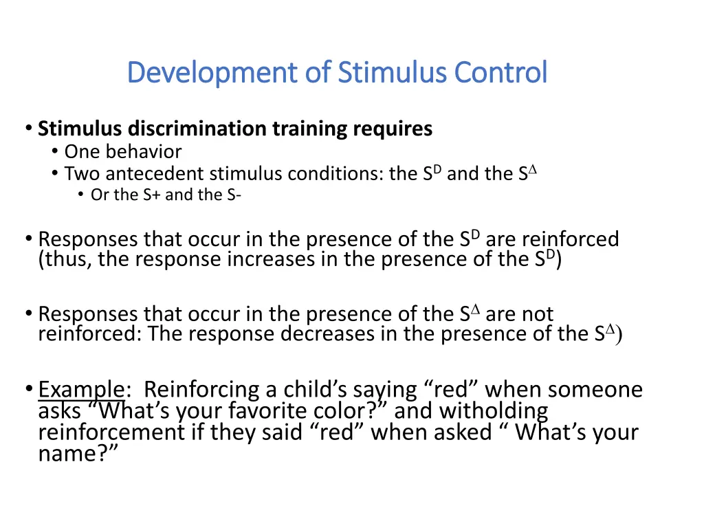 development of stimulus control development