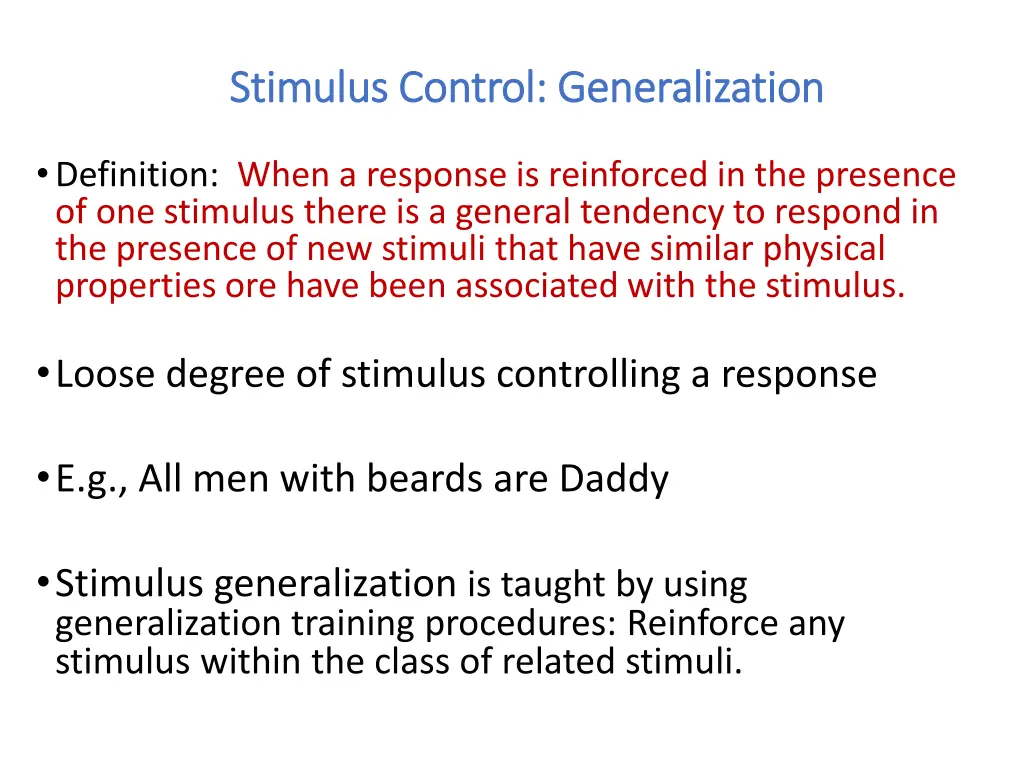 stimulus control generalization stimulus control