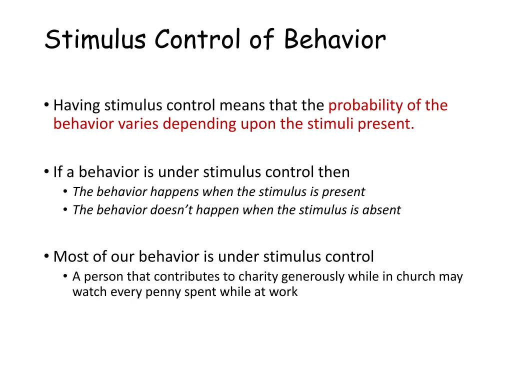 stimulus control of behavior