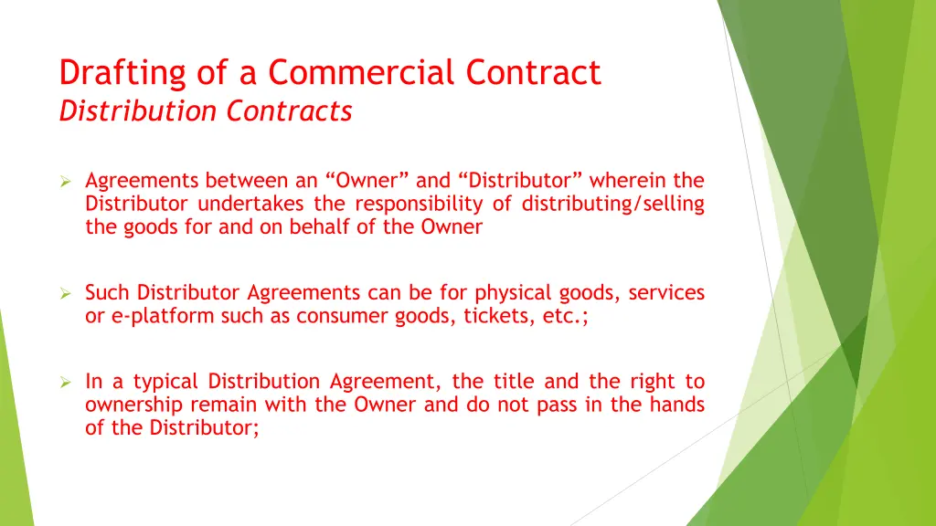 drafting of a commercial contract distribution