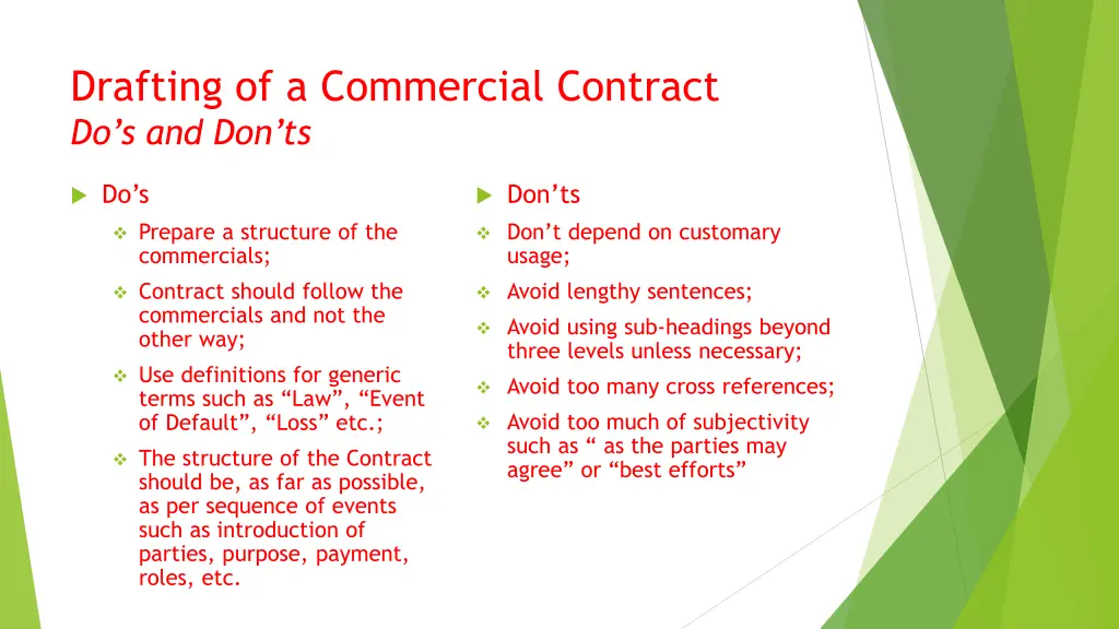 drafting of a commercial contract do s and don ts