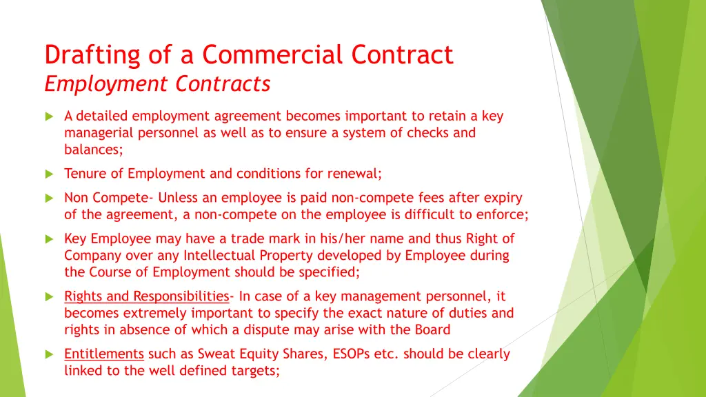 drafting of a commercial contract employment