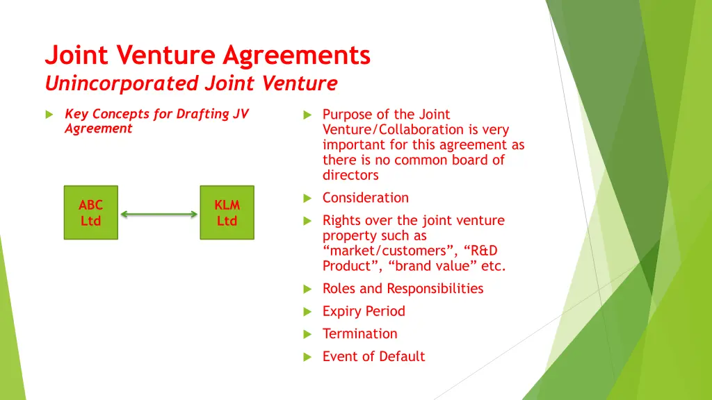 joint venture agreements unincorporated joint