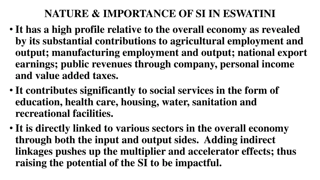 nature importance of si in eswatini it has a high