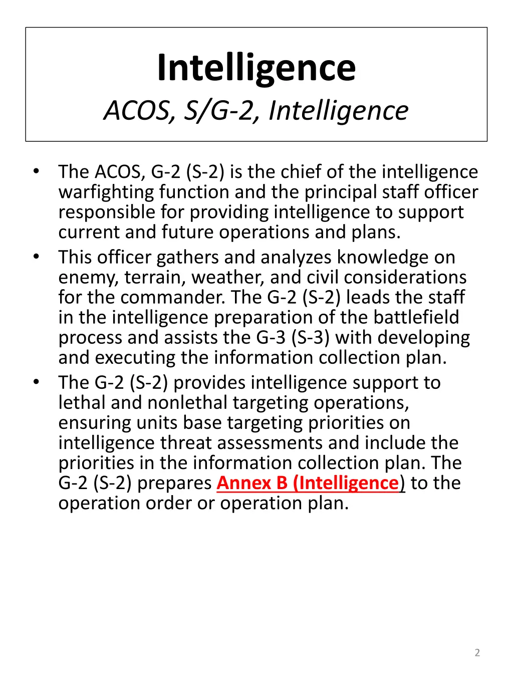 intelligence acos s g 2 intelligence