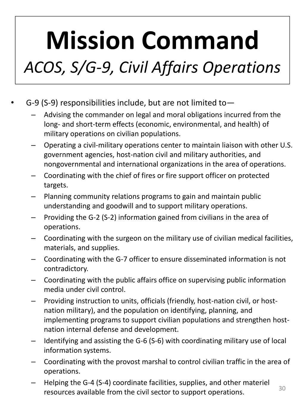 mission command acos s g 9 civil affairs 1