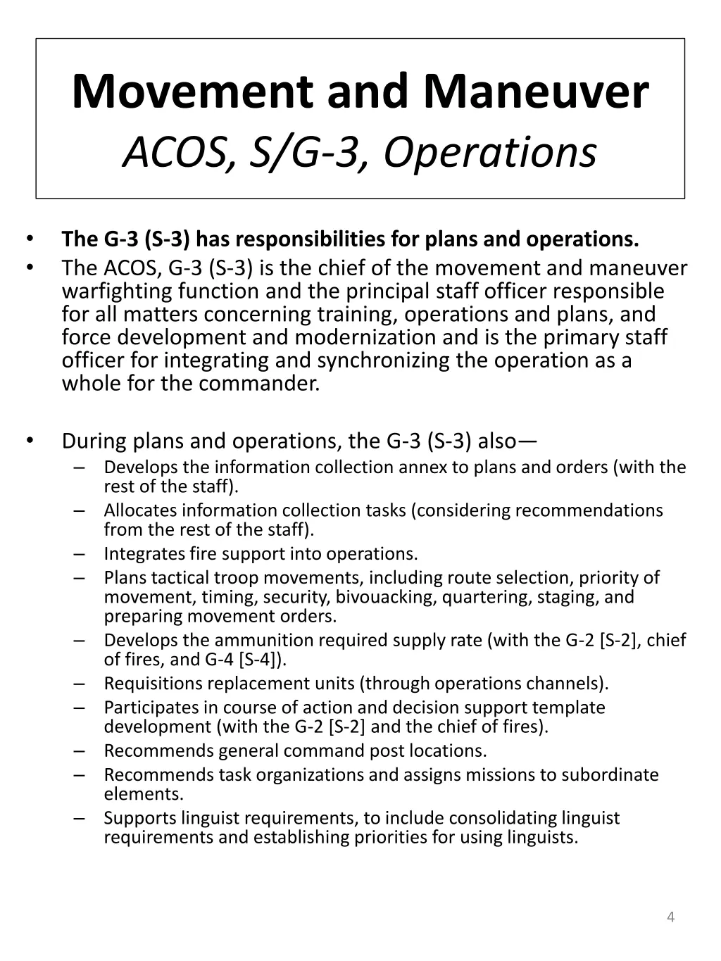 movement and maneuver acos s g 3 operations