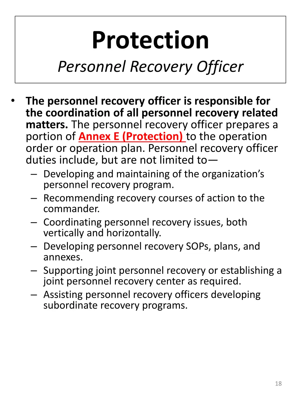 protection personnel recovery officer