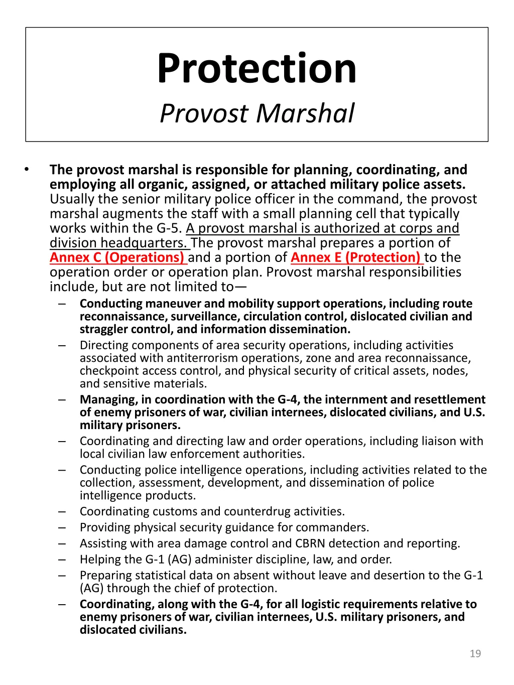 protection provost marshal