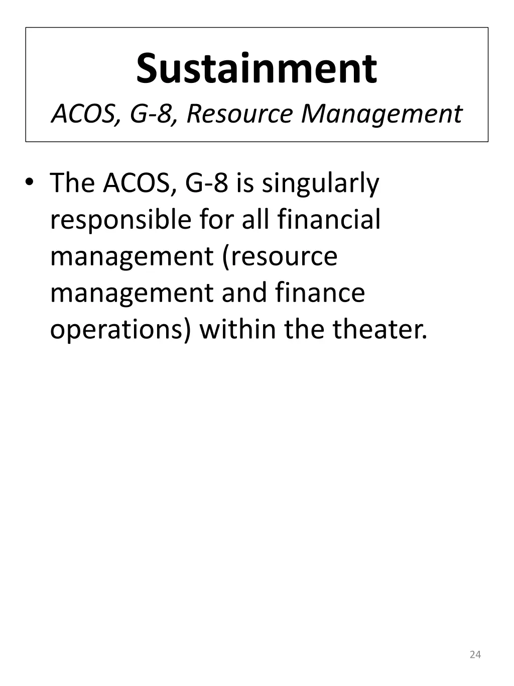 sustainment acos g 8 resource management