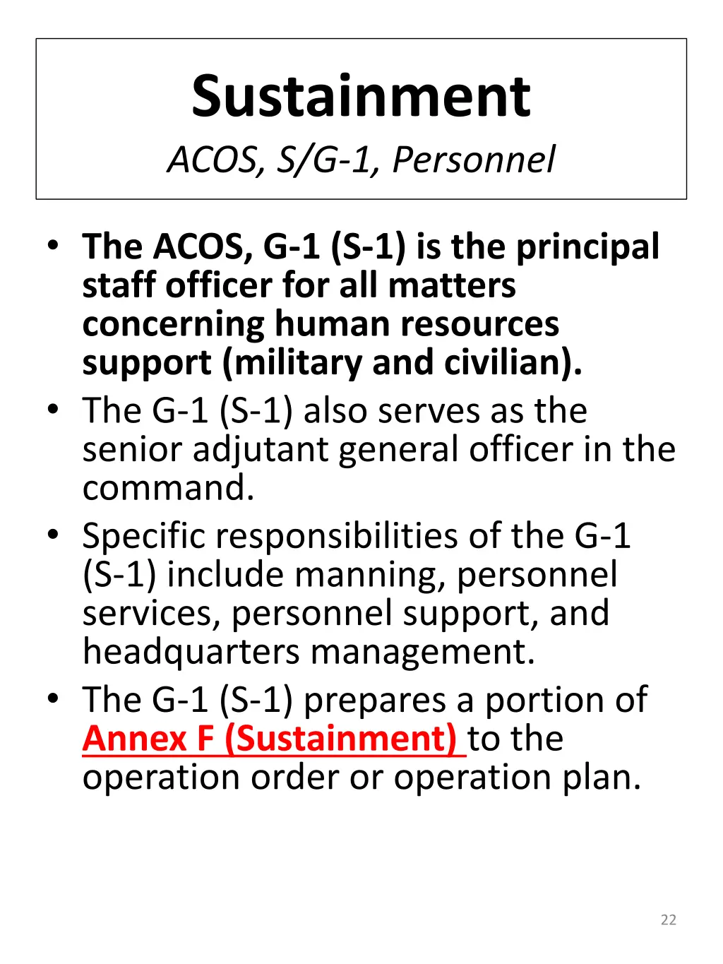 sustainment acos s g 1 personnel