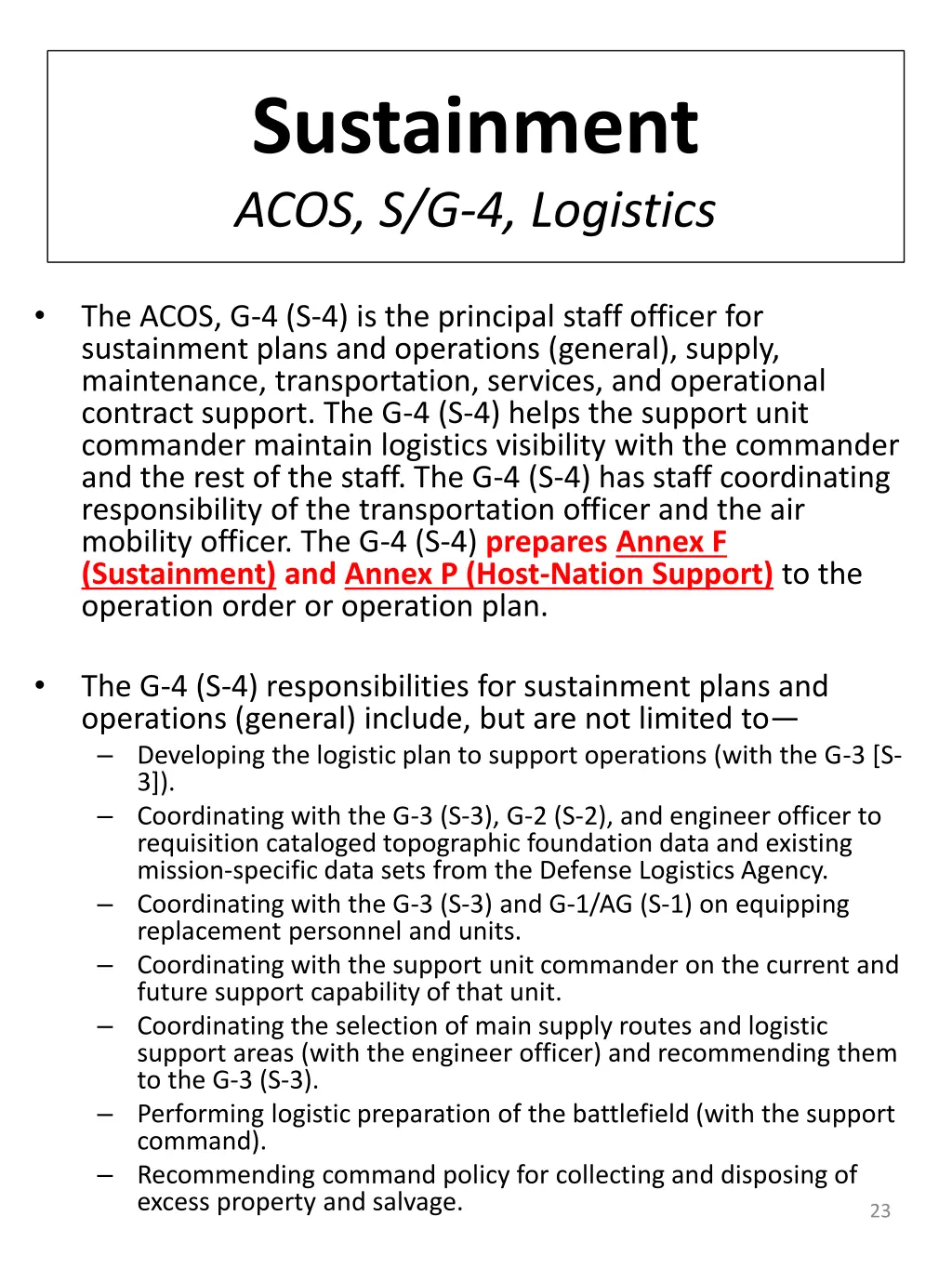 sustainment acos s g 4 logistics