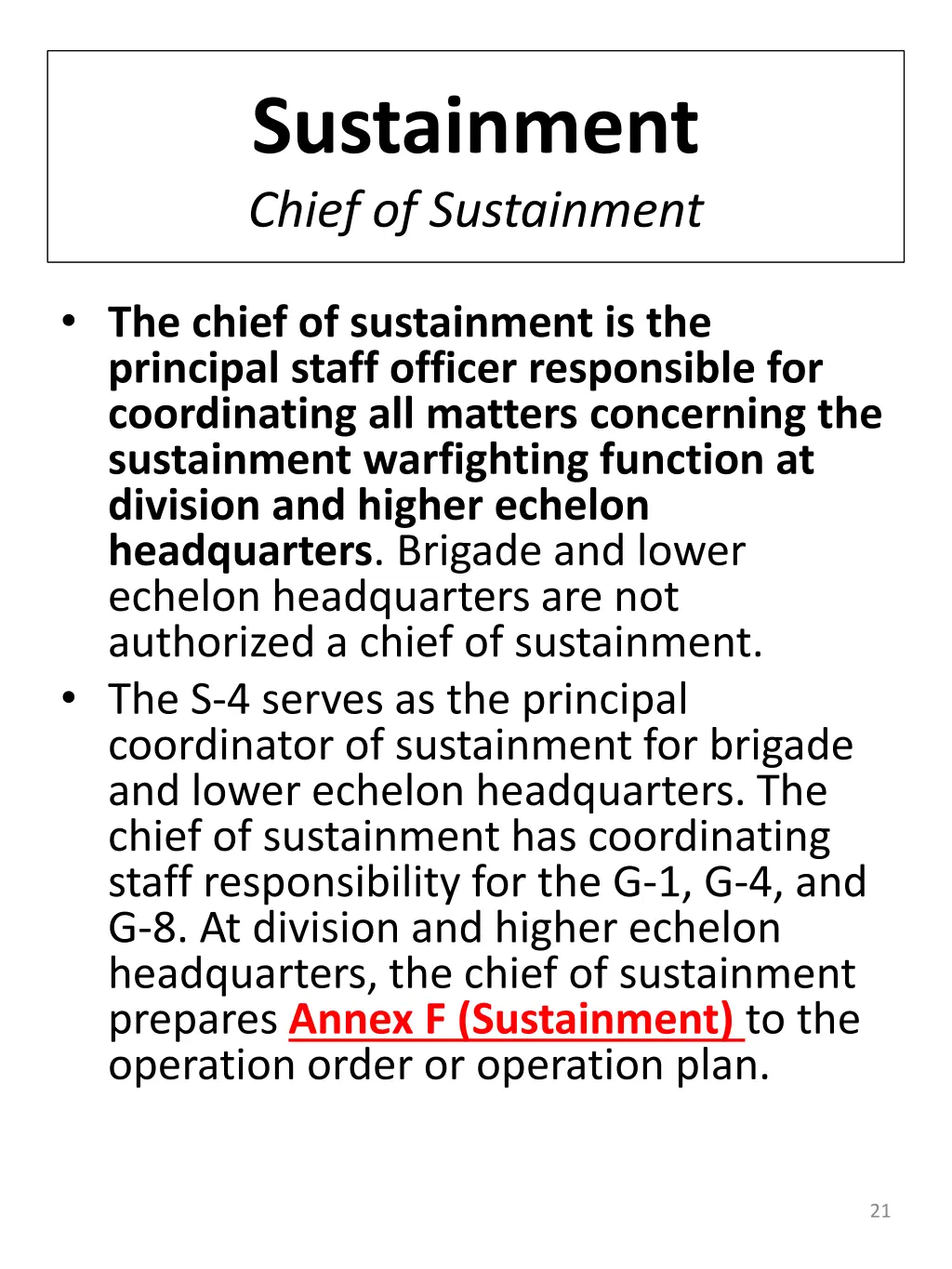 sustainment chief of sustainment