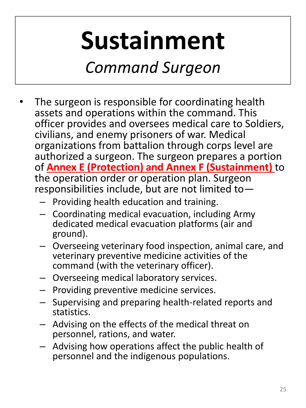 sustainment command surgeon