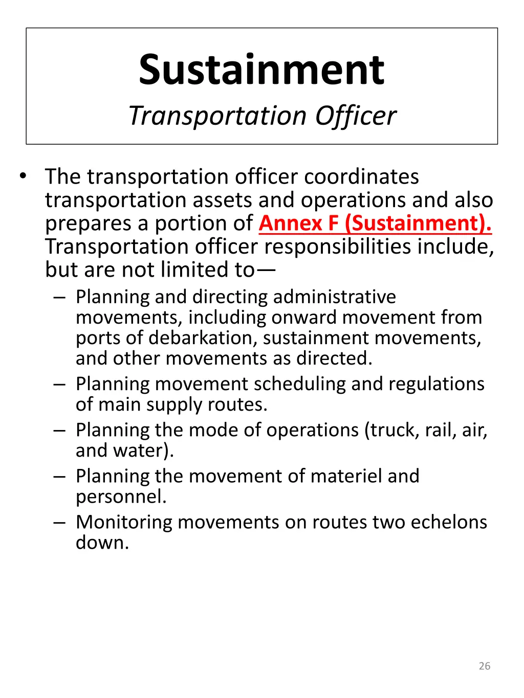 sustainment transportation officer