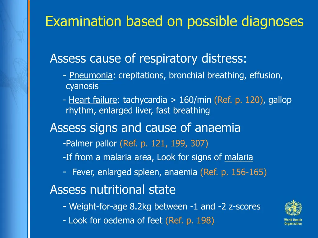 examination based on possible diagnoses