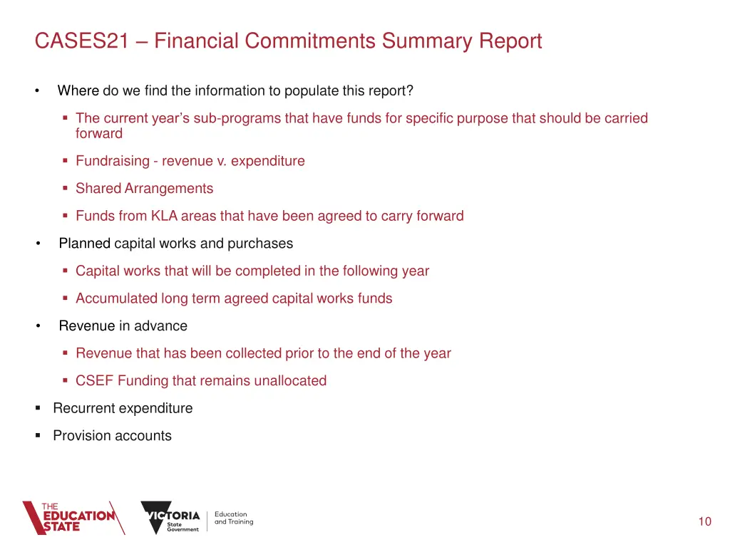 cases21 financial commitments summary report