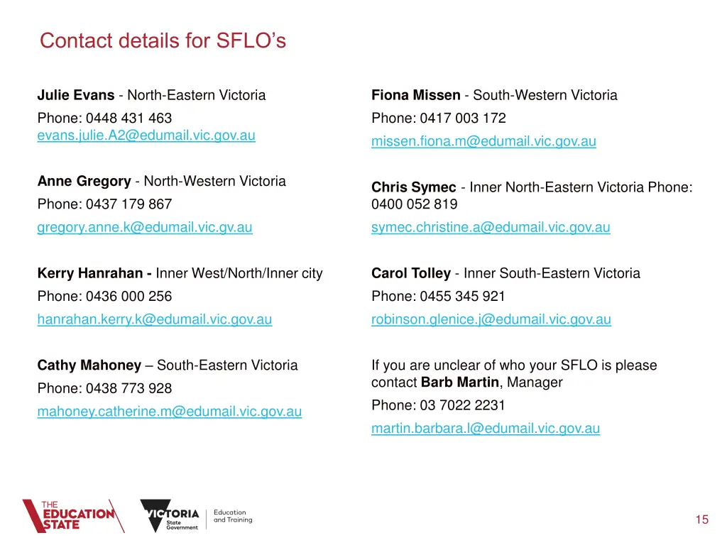 contact details for sflo s